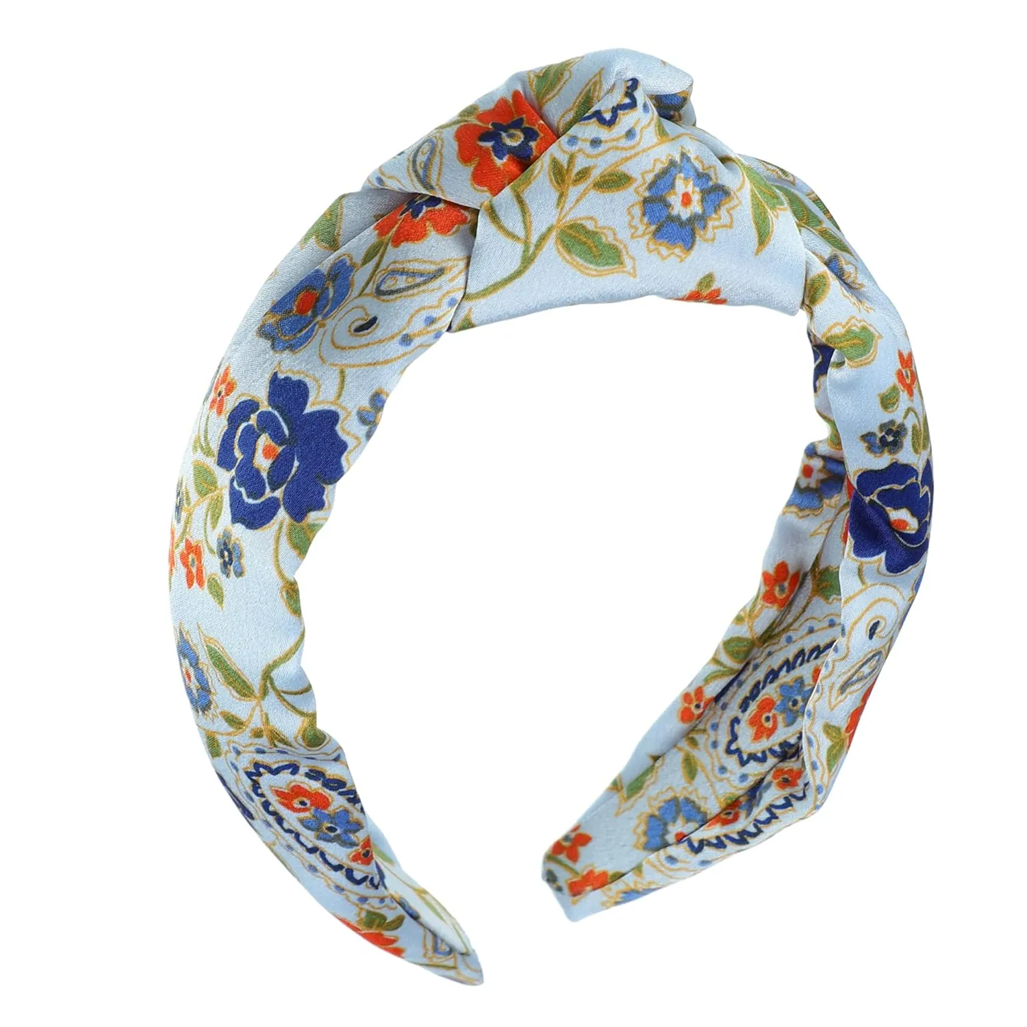 VOCOSTE Floral Pattern Knotted Headband, Classic Casual Style Headband for Women Girl, Blue 5.20"x2.36"