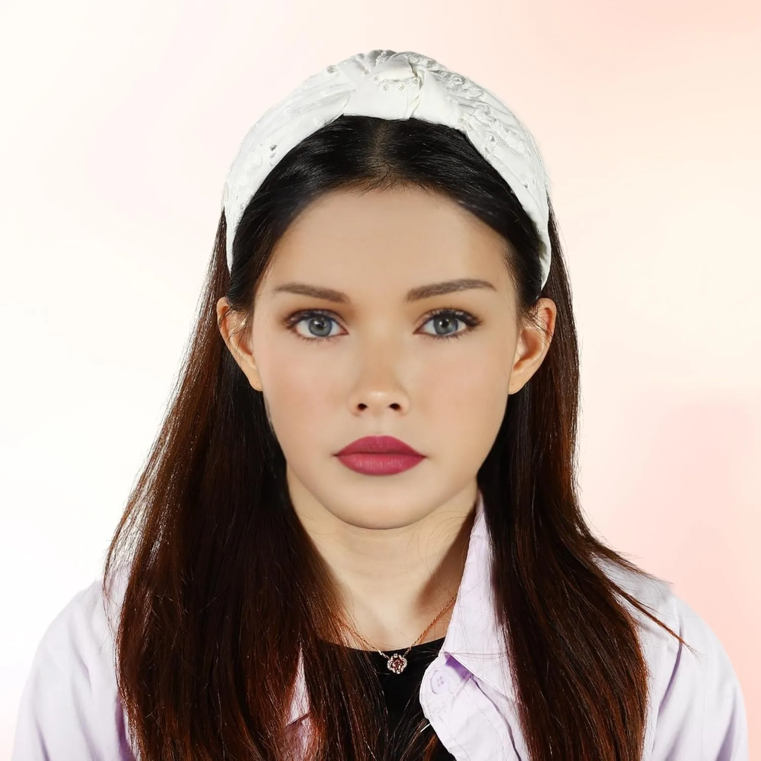 VOCOSTE Floral Pattern Knotted Headband, Classic Casual Style Headband for Women Girl, White, 4.92"x1.97"