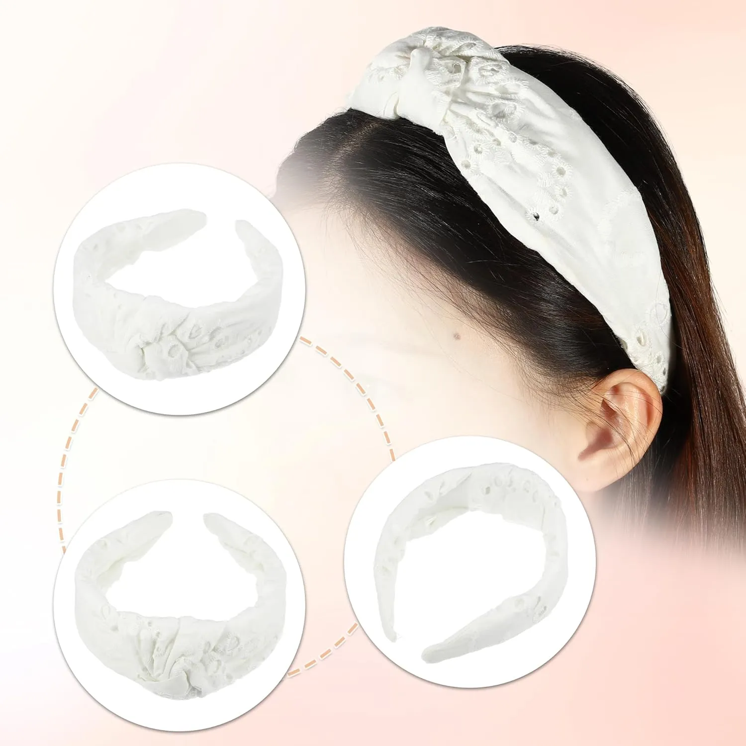 VOCOSTE Floral Pattern Knotted Headband, Classic Casual Style Headband for Women Girl, White, 4.92"x1.97"