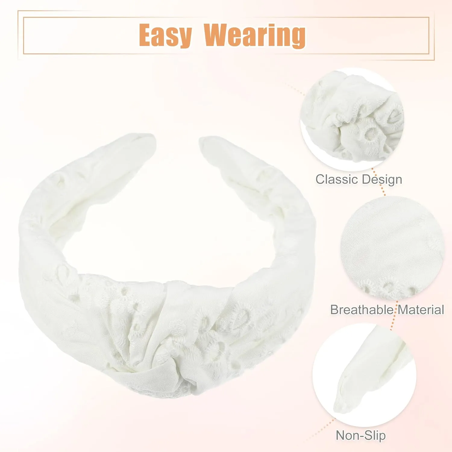 VOCOSTE Floral Pattern Knotted Headband, Classic Casual Style Headband for Women Girl, White, 4.92"x1.97"