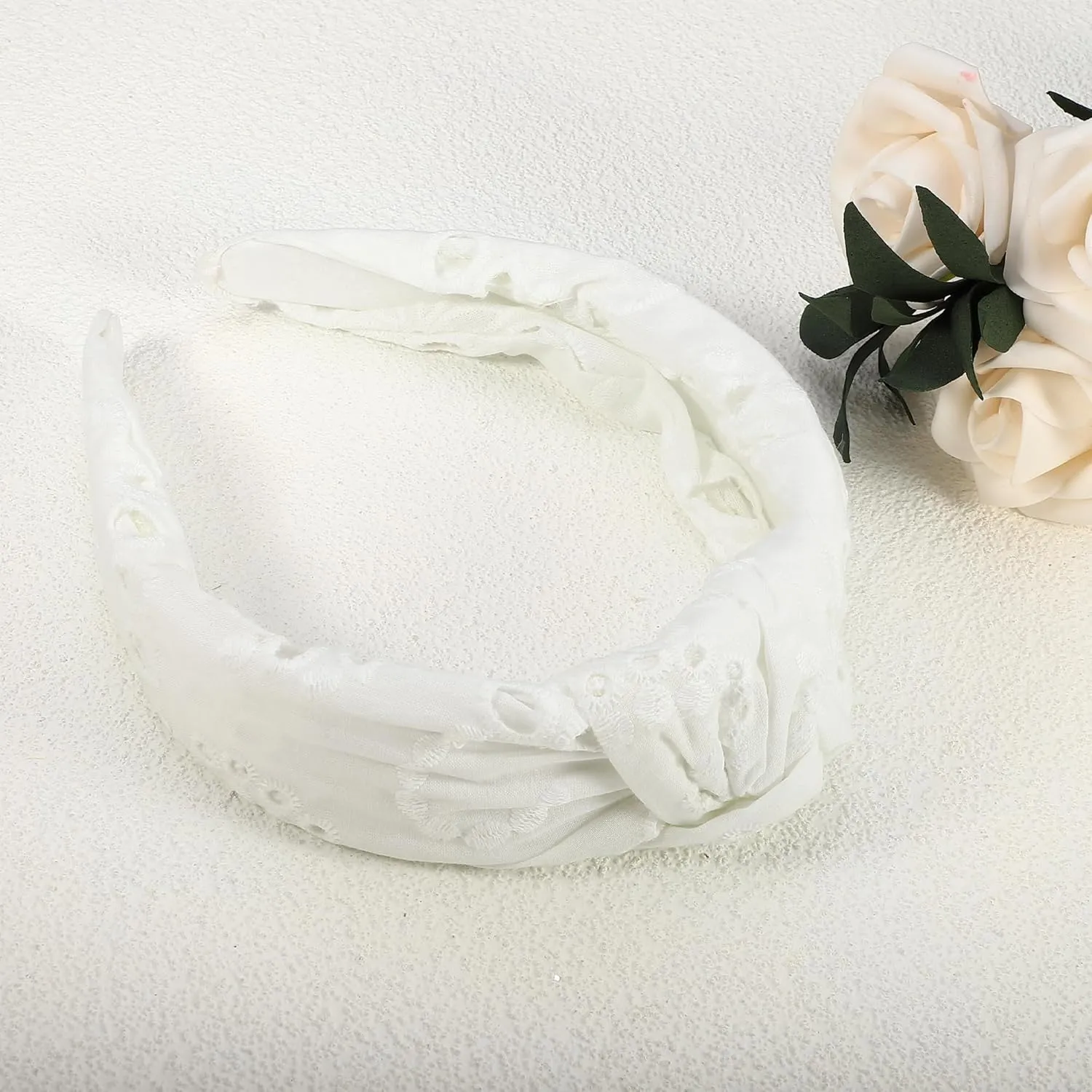 VOCOSTE Floral Pattern Knotted Headband, Classic Casual Style Headband for Women Girl, White, 4.92"x1.97"