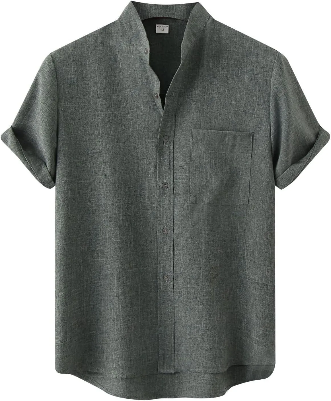 Wankang Mens Summer Casual Linen Shirts Short Sleeve Button Up Beach T Shirts Collared Tees Pocket Hawaiian Shirt for Men