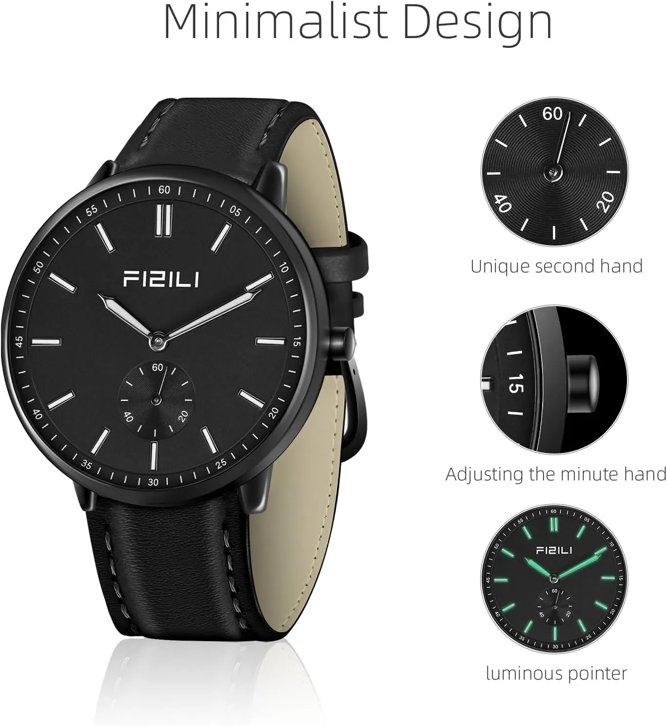 Watch Mens Watches Fashion Minimalist Ultra-Thin Watches for Men Waterproof Luminescent Hands Leather Strap