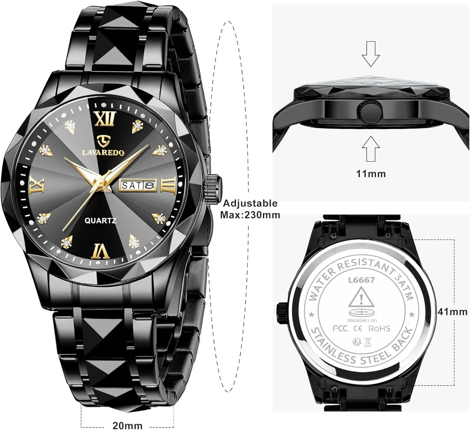 Watches for Men Diamond Business Dress Analog Quartz Mens Watches Stainless Steel Waterproof Luminous Date Two Tone Luxury Casual Wrist Watch Relojes para Hombres