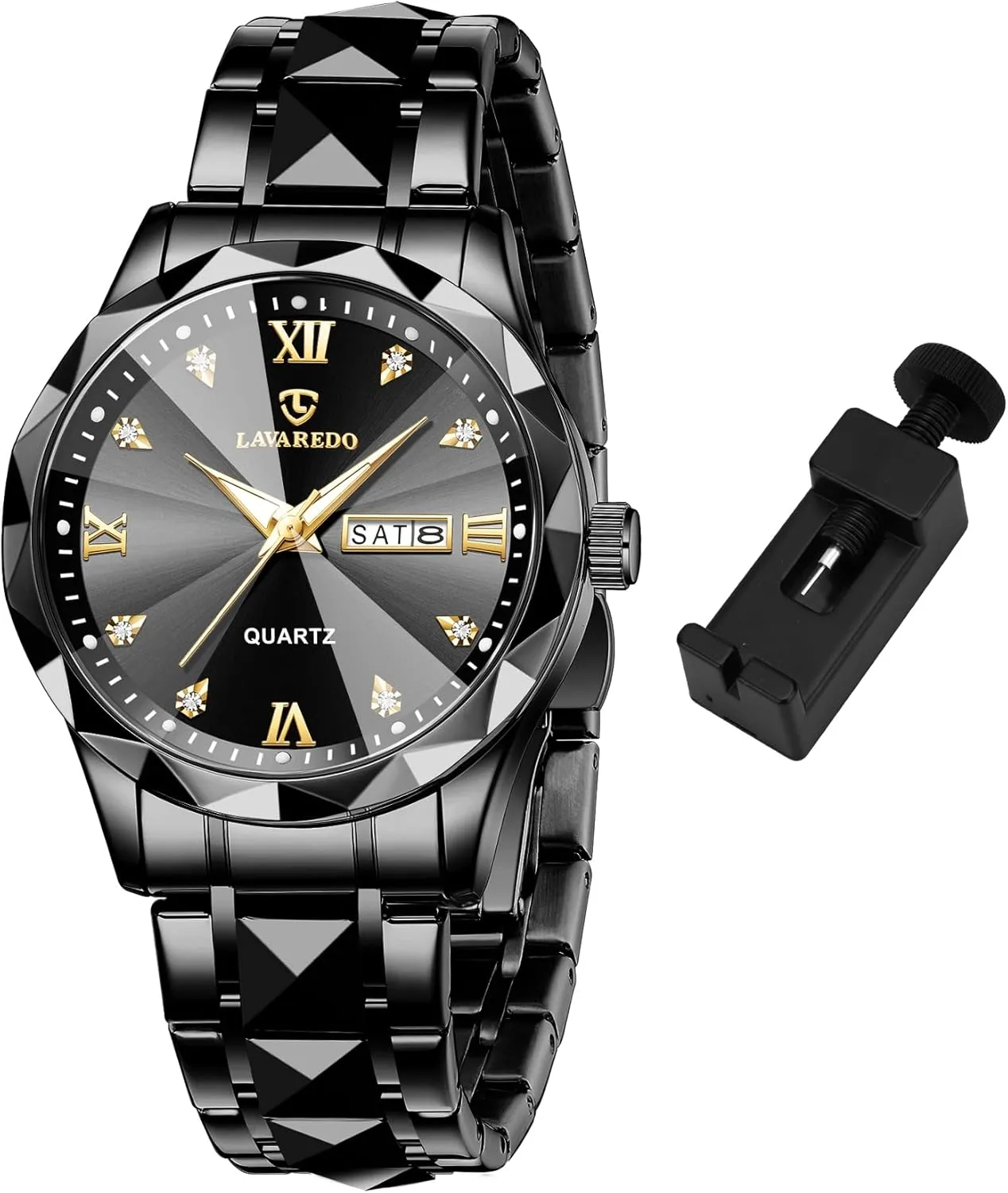 Watches for Men Diamond Business Dress Analog Quartz Mens Watches Stainless Steel Waterproof Luminous Date Two Tone Luxury Casual Wrist Watch Relojes para Hombres
