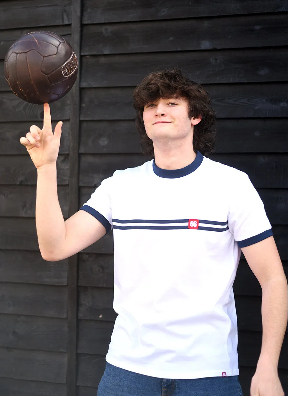 White and Blue Horizontal Stripe Racer T-Shirt By 66 Clothing Made In UK
