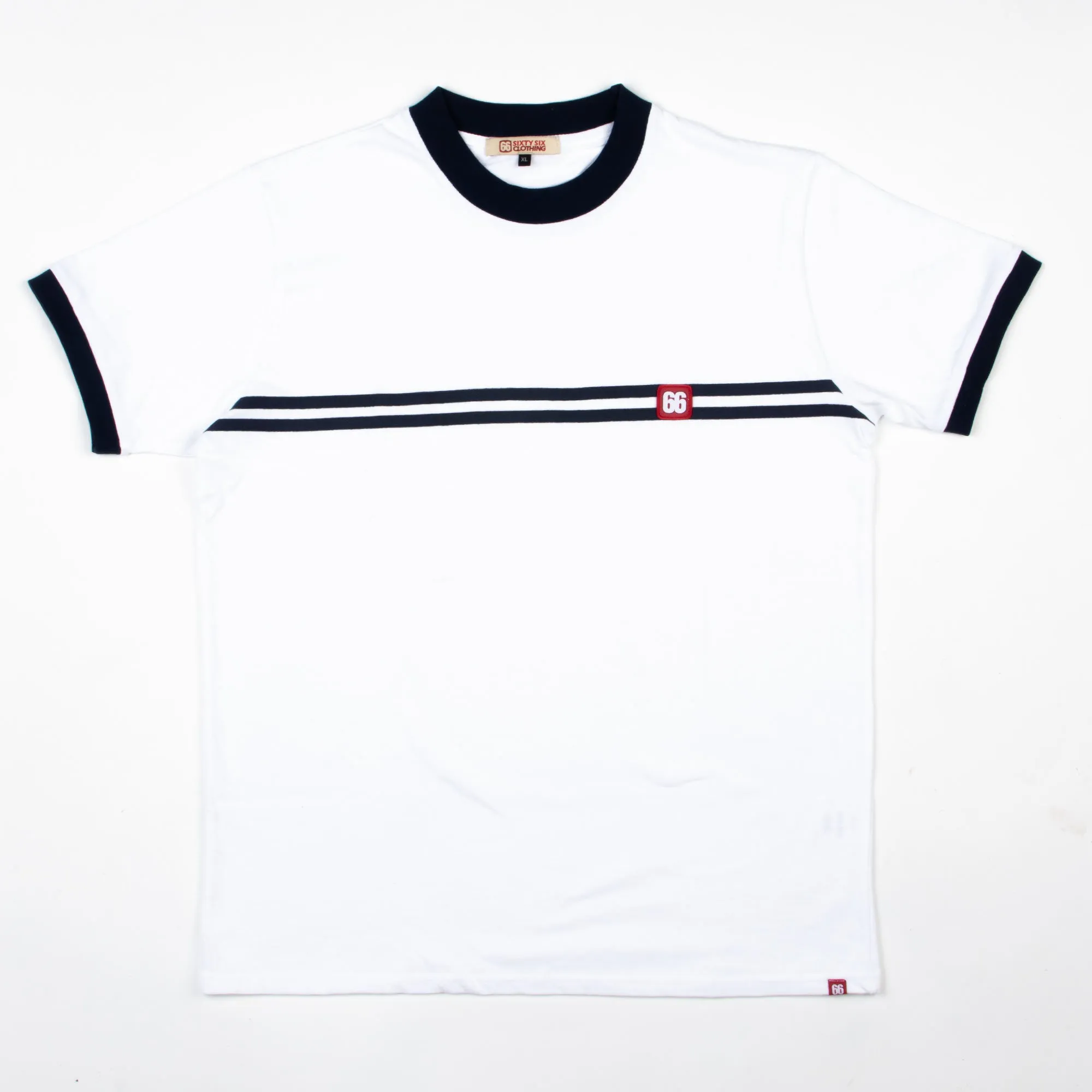 White and Blue Horizontal Stripe Racer T-Shirt By 66 Clothing Made In UK