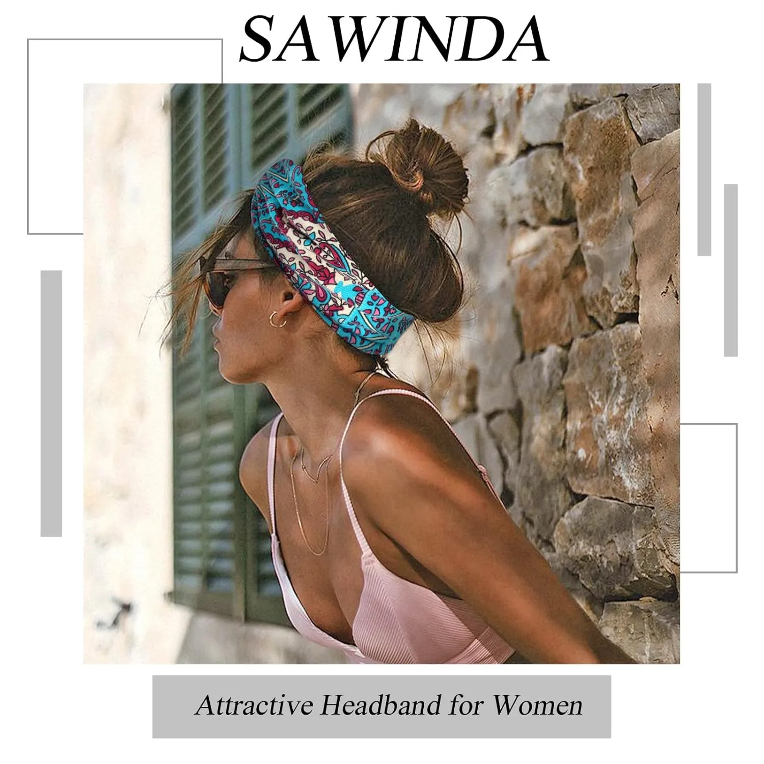 Wide Boho Headbands for Women Floral Print Twist Knot Elastic Non-Slip Womens Head Bands African Style Daily Life Yoga Sports Hair Wraps 4 Pack
