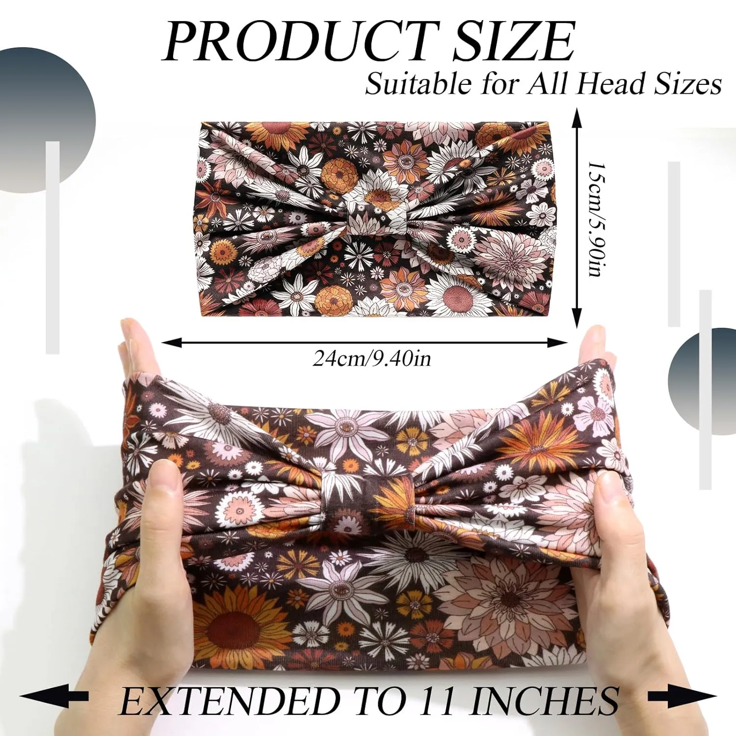 Wide Boho Headbands for Women Floral Print Twist Knot Elastic Non-Slip Womens Head Bands African Style Daily Life Yoga Sports Hair Wraps 4 Pack