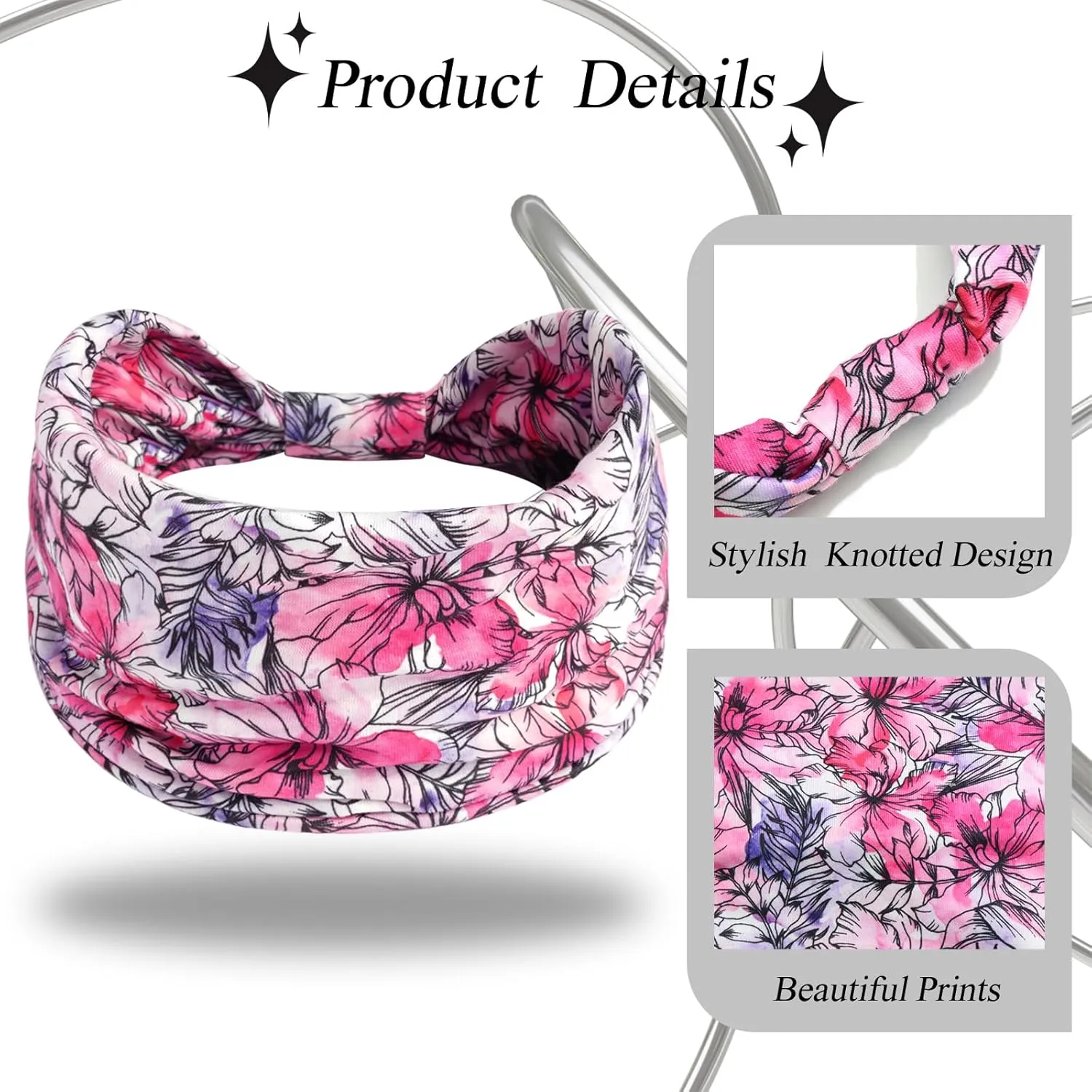Wide Boho Headbands for Women Floral Print Twist Knot Elastic Non-Slip Womens Head Bands African Style Daily Life Yoga Sports Hair Wraps 4 Pack
