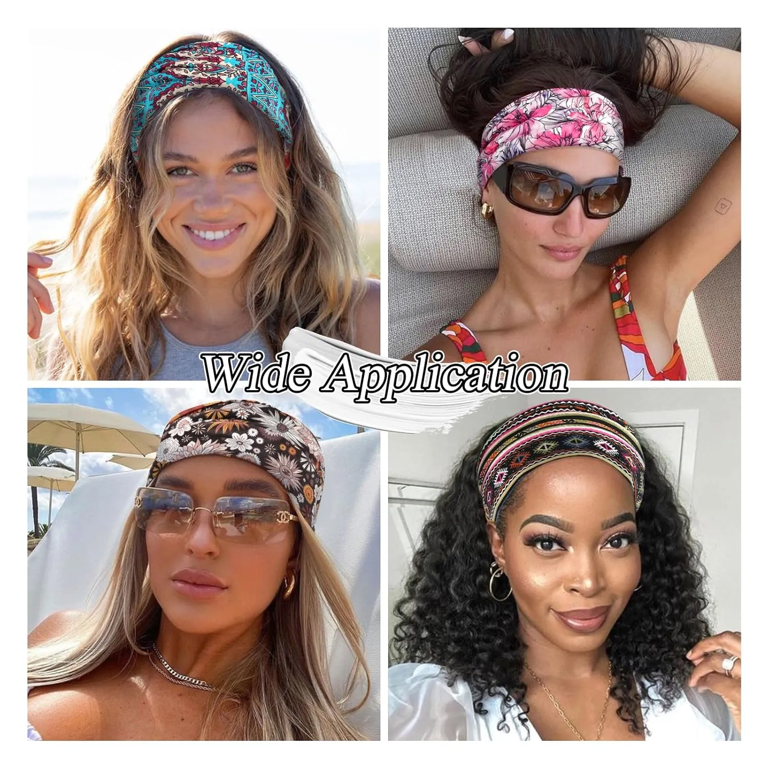 Wide Boho Headbands for Women Floral Print Twist Knot Elastic Non-Slip Womens Head Bands African Style Daily Life Yoga Sports Hair Wraps 4 Pack