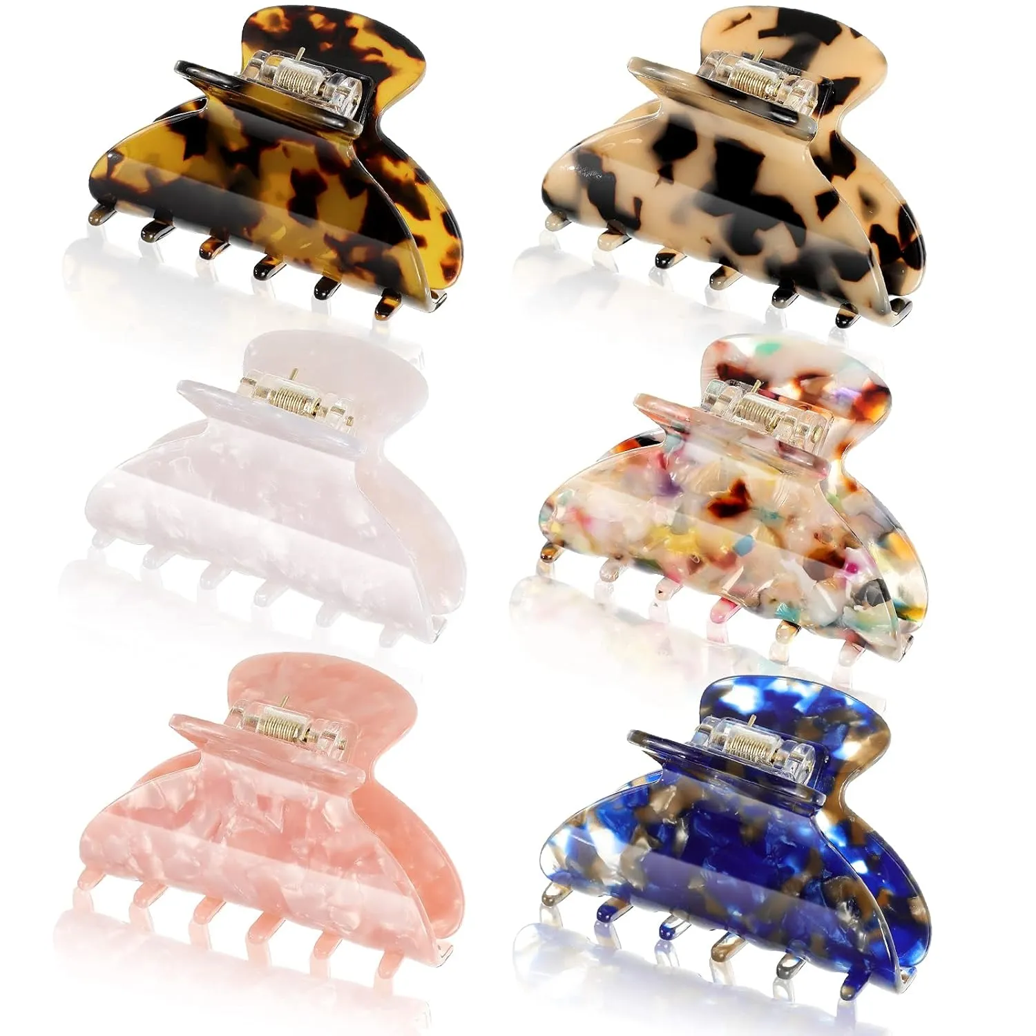 WILLBOND 6 Pieces Medium Buffalo Plaid Hair Claw Clips for Thin Hair 2.6 Inch Tortoise Shell Clip Banana Jaw Hairpin French Style Barrettes Head Accessories for Women Girls(Stylish Patterns)
