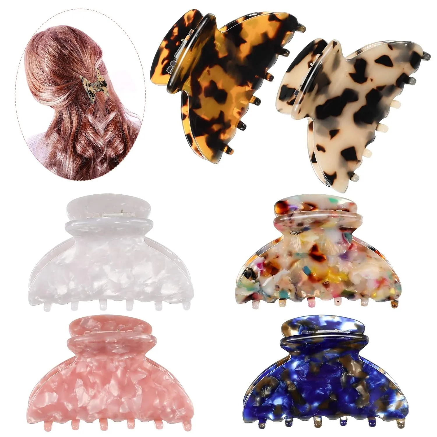 WILLBOND 6 Pieces Medium Buffalo Plaid Hair Claw Clips for Thin Hair 2.6 Inch Tortoise Shell Clip Banana Jaw Hairpin French Style Barrettes Head Accessories for Women Girls(Stylish Patterns)