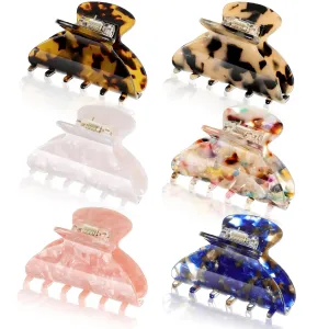 WILLBOND 6 Pieces Medium Buffalo Plaid Hair Claw Clips for Thin Hair 2.6 Inch Tortoise Shell Clip Banana Jaw Hairpin French Style Barrettes Head Accessories for Women Girls(Stylish Patterns)