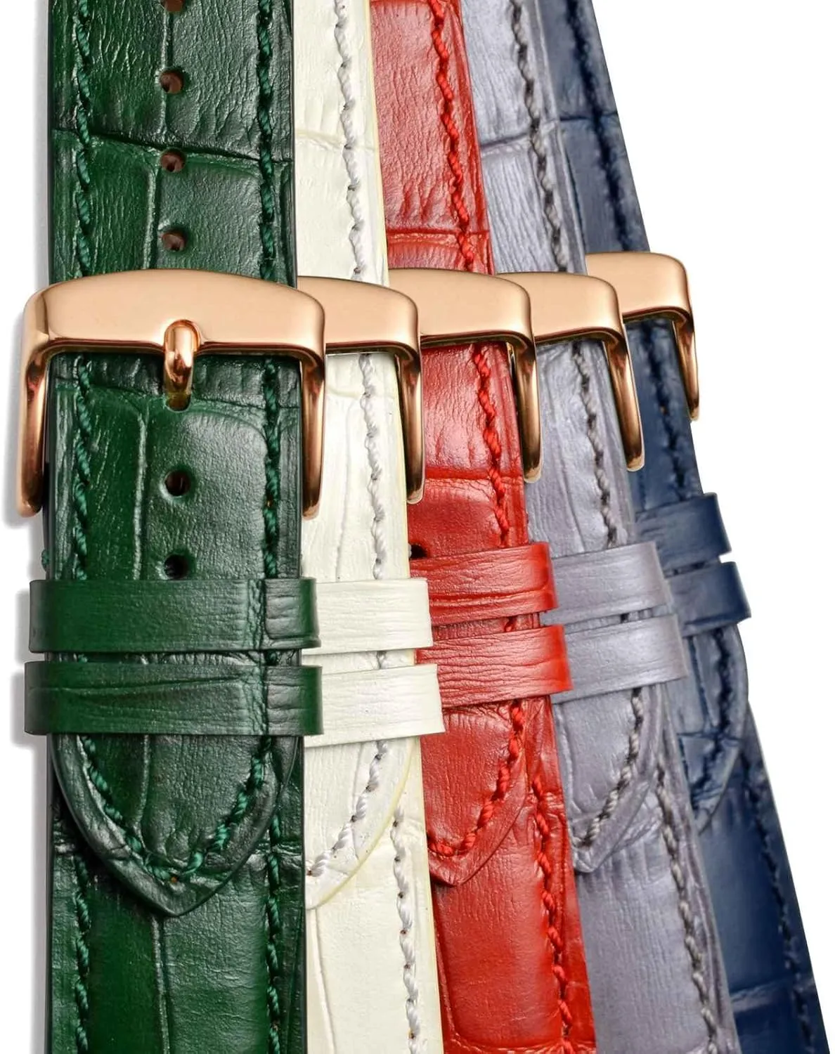 WOCCI 18mm Watch Band, Italian Leather, Embossed Alligator Grain, Rose Gold Buckle (Gray)