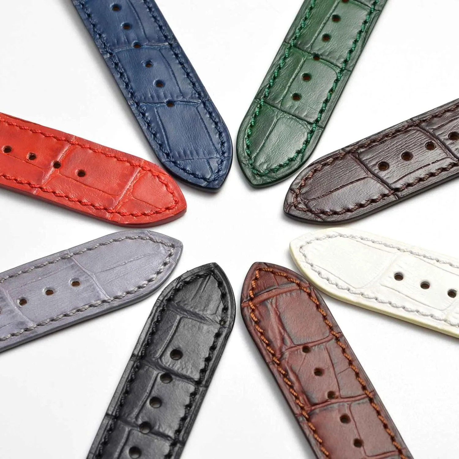 WOCCI 18mm Watch Band, Italian Leather, Embossed Alligator Grain, Rose Gold Buckle (Gray)