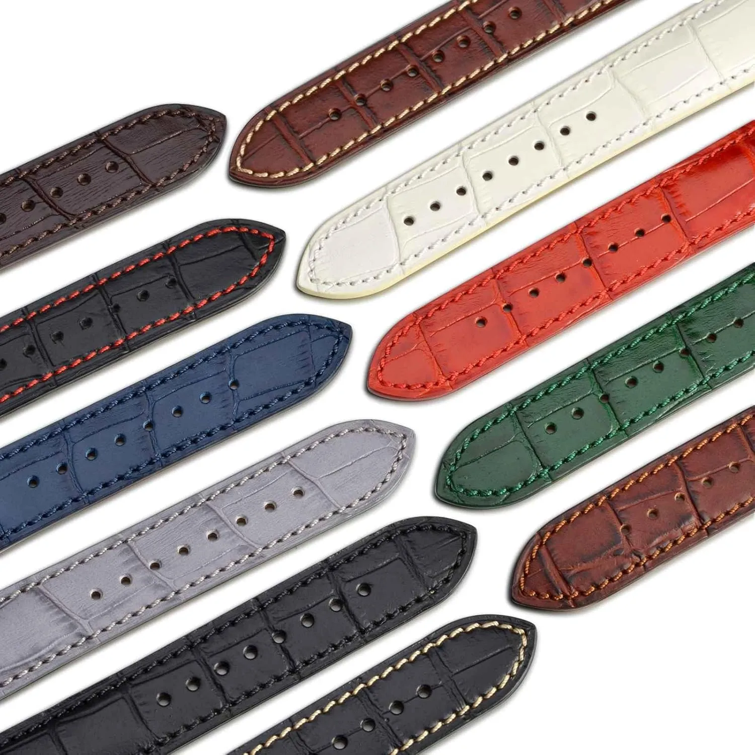 WOCCI 18mm Watch Band, Italian Leather, Embossed Alligator Grain, Rose Gold Buckle (Gray)