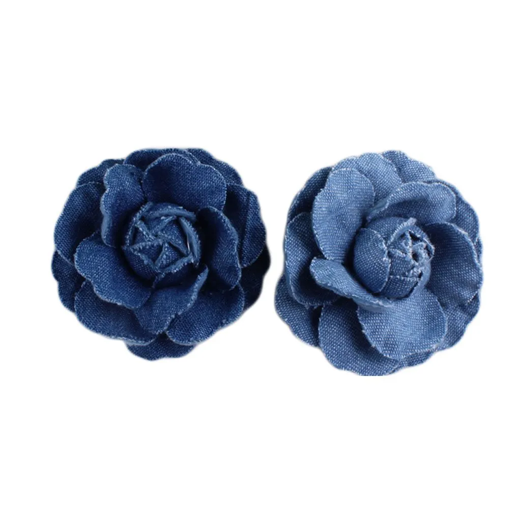 Woman Denim Brooch Flower Girls Blue Jeans Hair Clip Lady Hairgrips HairPin JW02 (2pc-Set)