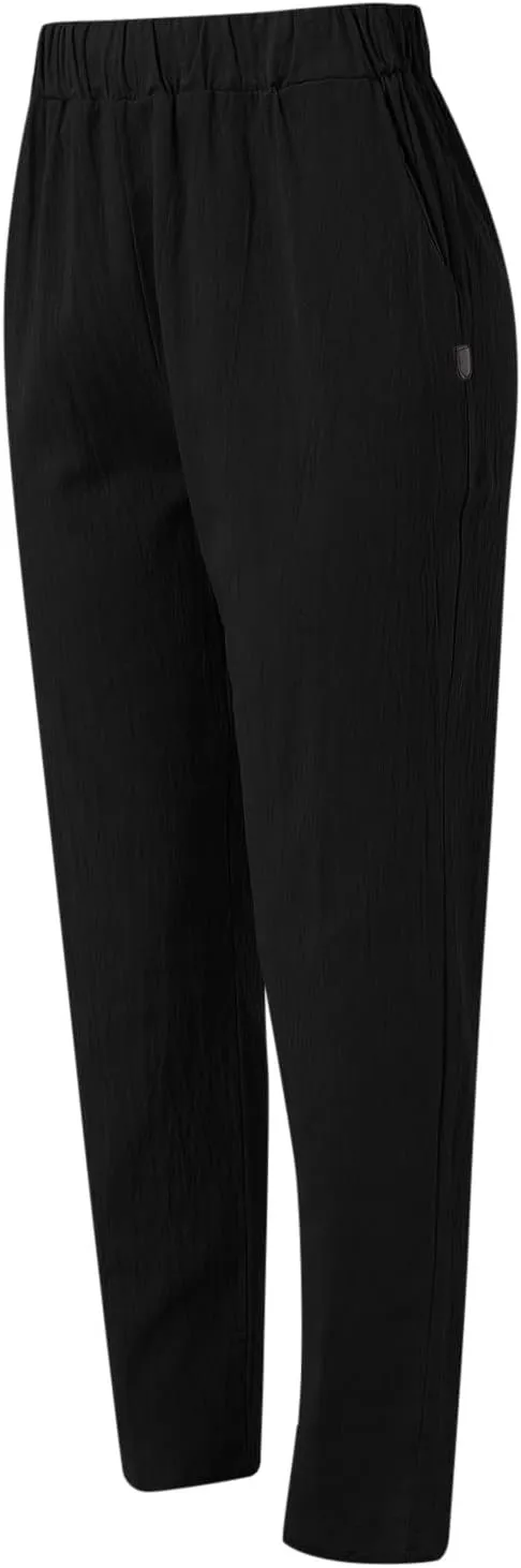 Women Linen Summer Pull On Pants Elastic Waist Stretchy Slim Fit Trouser Office