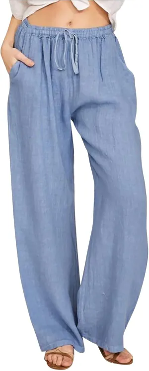 Women Linen Summer Pull On Pants Elastic Waist Stretchy Slim Fit Trouser Office