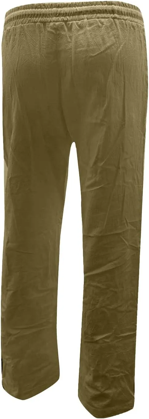 Women Linen Summer Trendy Pants High Waist Baggy Stretchy Slim-Fit Trousers Travel
