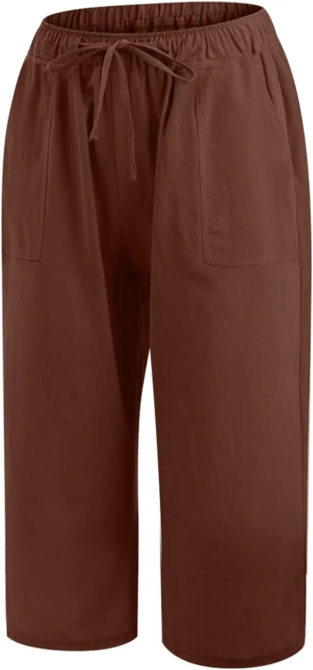 Women Linen Summer Y2K Streetwear Pants Elastic Waisted Baggy Stretchy Plus Size Trousers Travel