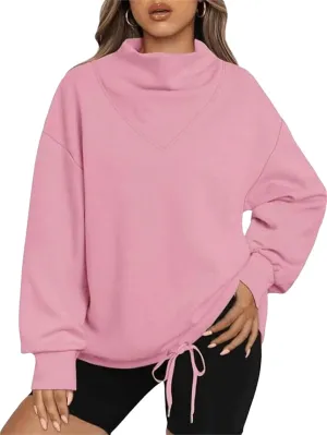 Women Oversized Turtleneck Sweatshirts 2023 Fall Solid Long Sleeve Pullover Tops Casual Clothes with Drawstring Hem