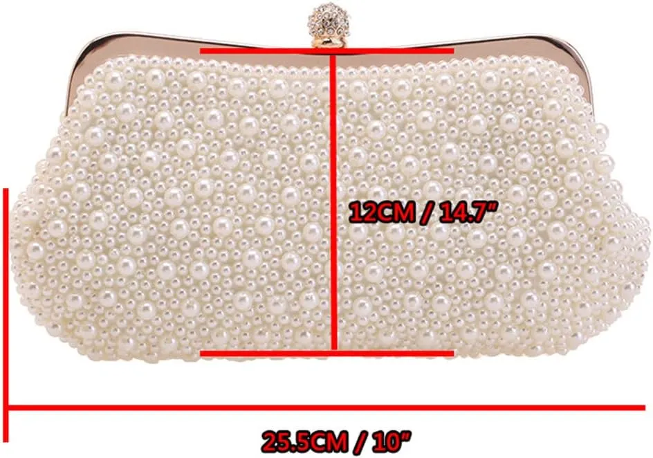 Women Pearl Beaded Evening Bag Purse Bride Clutch Bag For Wedding Party