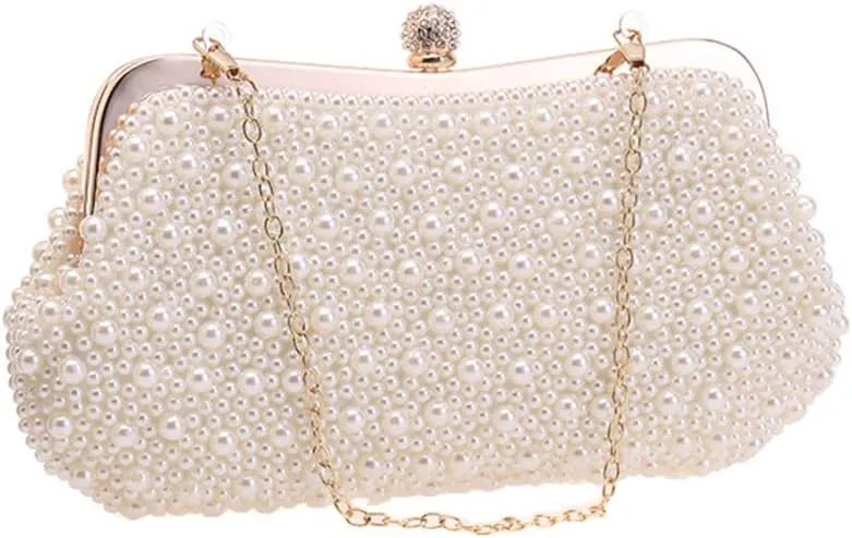 Women Pearl Beaded Evening Bag Purse Bride Clutch Bag For Wedding Party