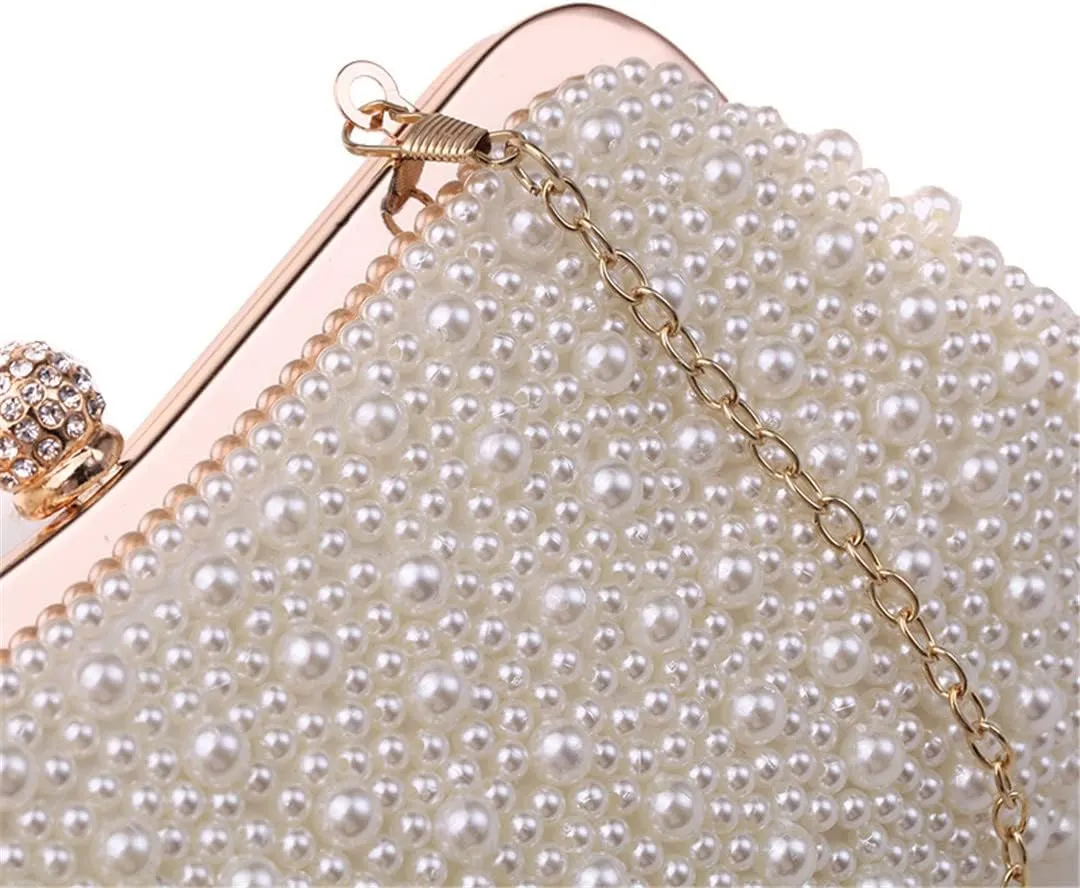 Women Pearl Beaded Evening Bag Purse Bride Clutch Bag For Wedding Party