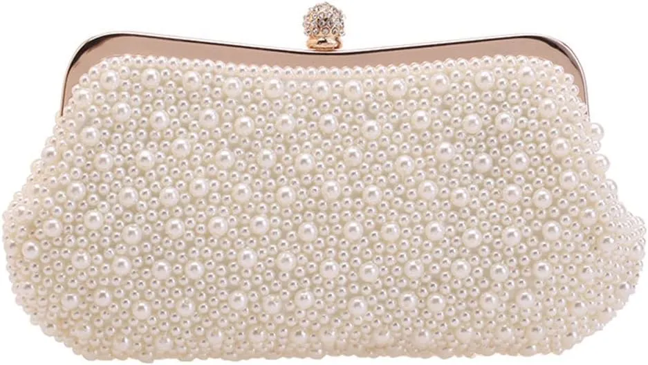 Women Pearl Beaded Evening Bag Purse Bride Clutch Bag For Wedding Party