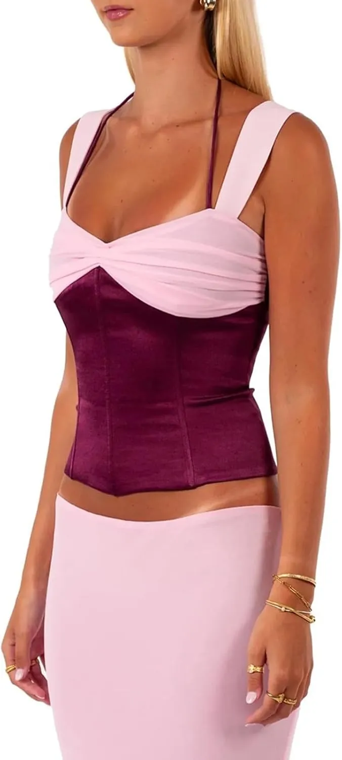 Women Y2k Corset Tank Top Sexy Sleeveless Sweetheart Neck Fitted Crop Camisole Bustier Summer Silk Satin Vest Shirts