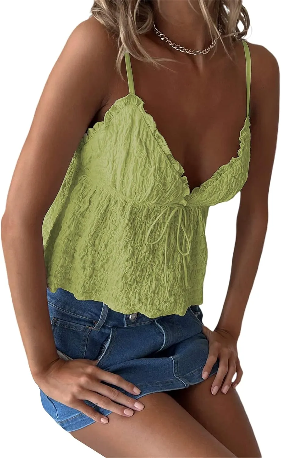 Women Y2K Ruched Camisole Spaghetti Straps V Neck Cami Tops Summer Cute Bow Flowy Tank Tops Streetwear