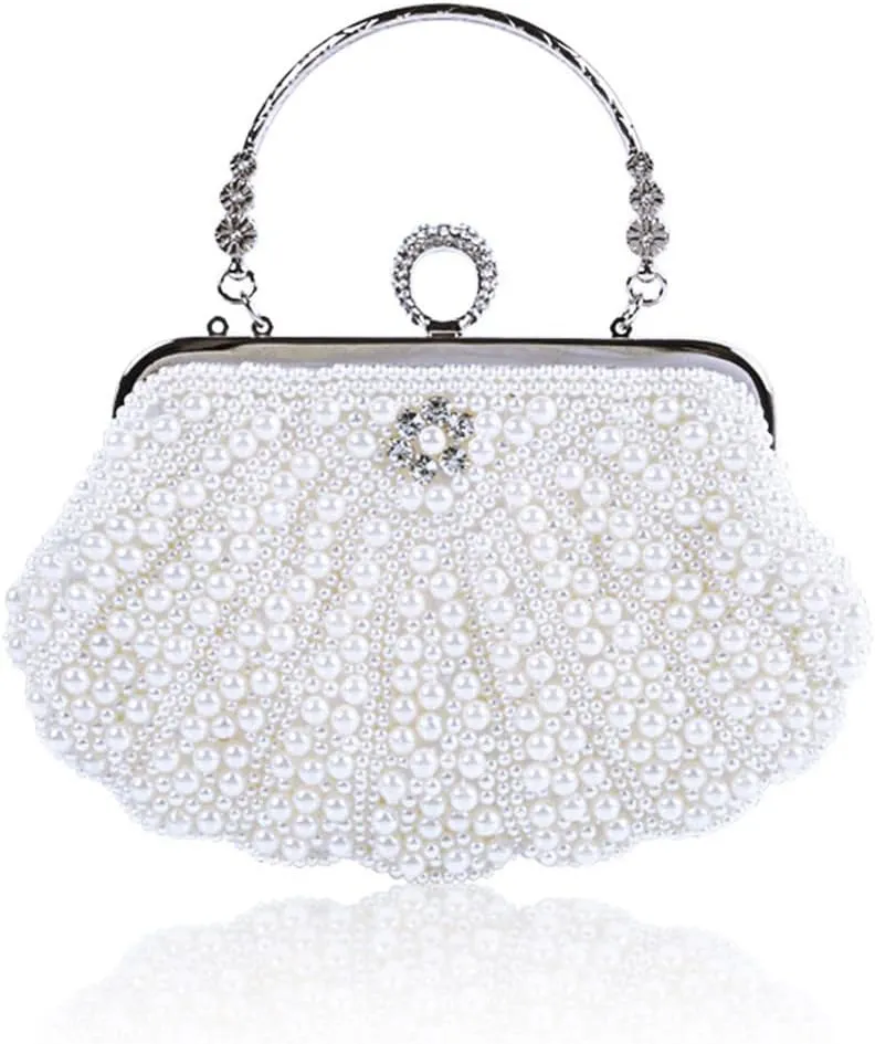Women's 1920S Pearl Beaded Party Wedding Clutch Bag Evening Bag Handbag