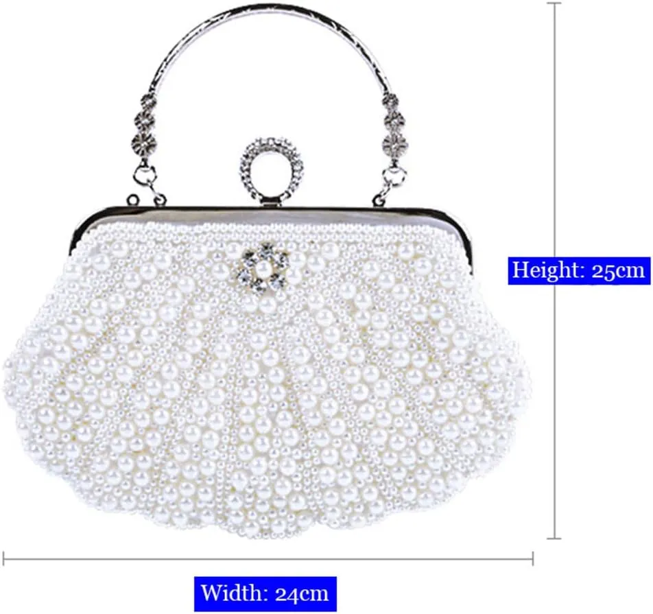 Women's 1920S Pearl Beaded Party Wedding Clutch Bag Evening Bag Handbag
