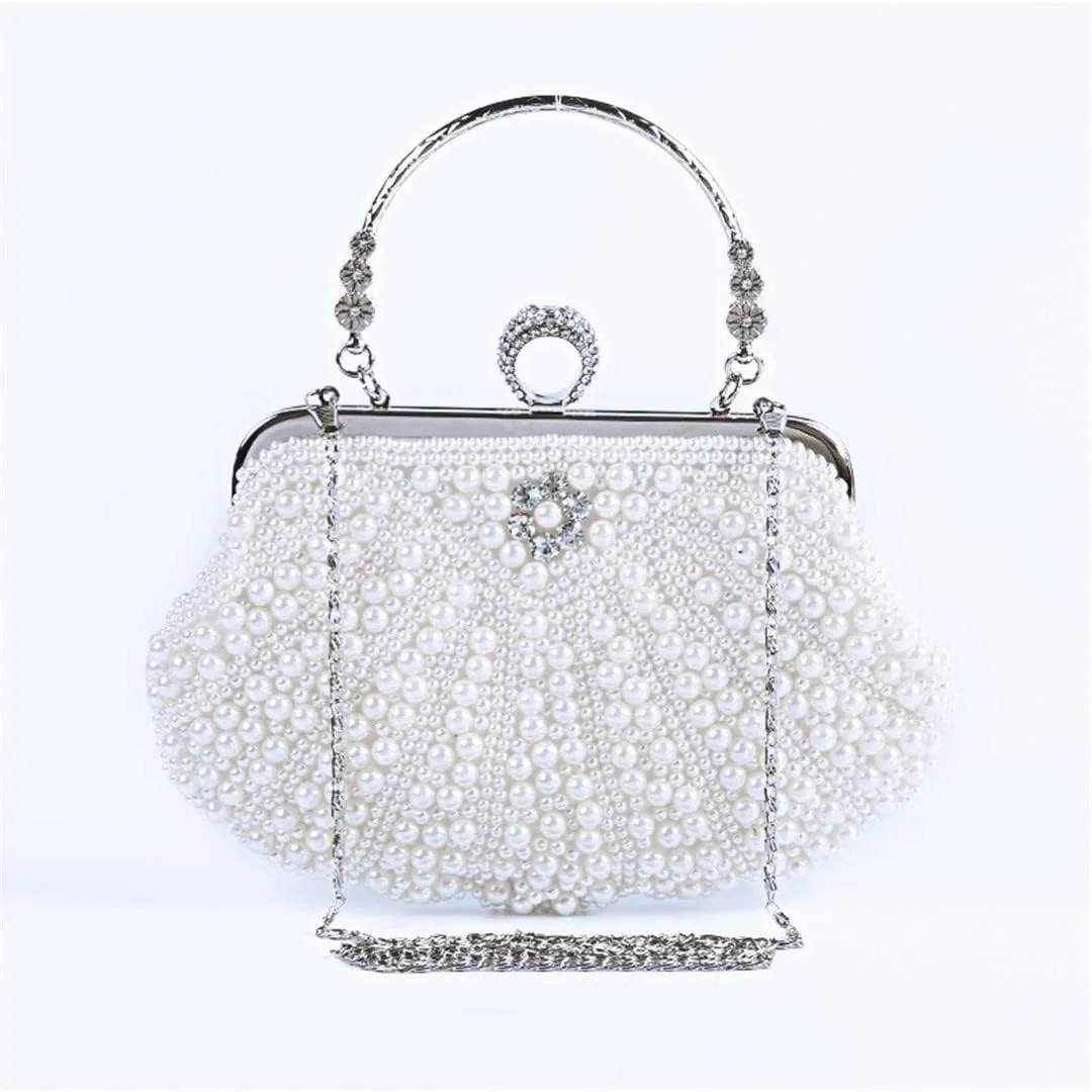Women's 1920S Pearl Beaded Party Wedding Clutch Bag Evening Bag Handbag