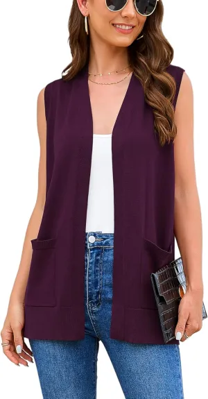 Women's 2025 Sleeveless Cardigan Sweaters Fashion Casual Soft Knit Office Duster Vests with Cozy Pockets (S-3XL)