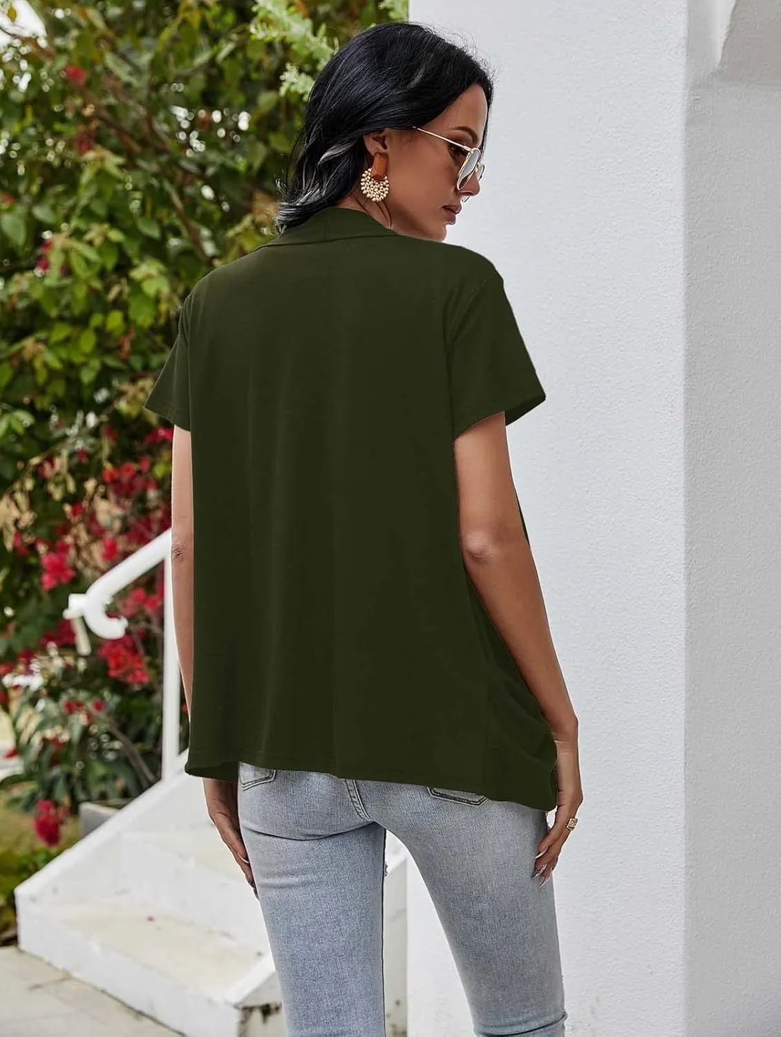 Women's Cardigans Short Sleeve Summer Lightweight Sheer Open Front Drape Casual Blouses Tops
