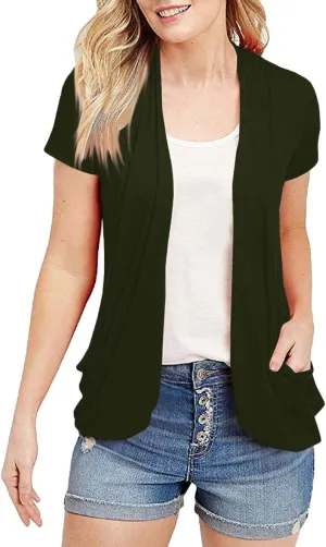 Women's Cardigans Short Sleeve Summer Lightweight Sheer Open Front Drape Casual Blouses Tops
