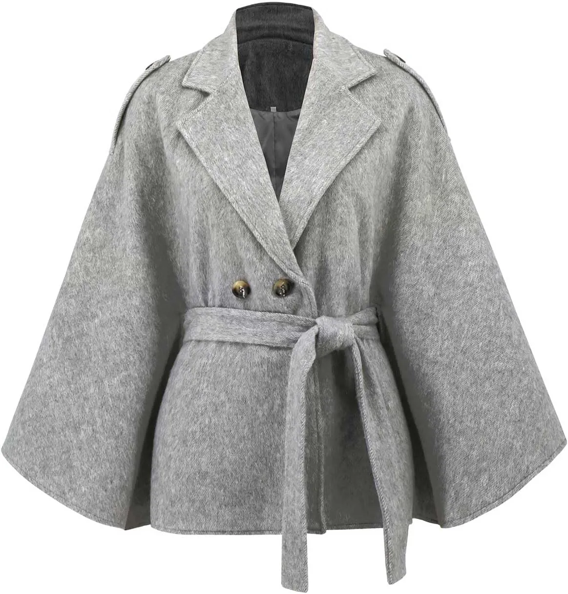 Women's Chic Loose Double Breasted Wool Poncho Cape Cloak Cardigans Pea Coat with Belt