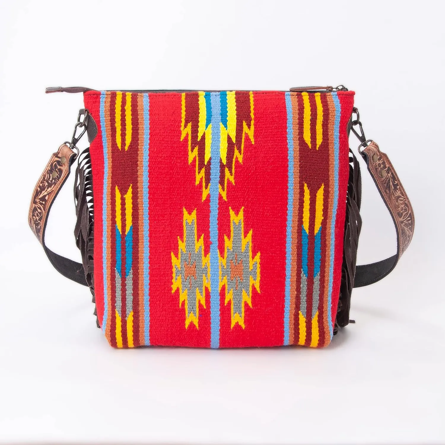Women??s Cowhide Leather Crossbody Bag ?C Western Style Purse with Tooled Leather Accents and Adjustable Strap