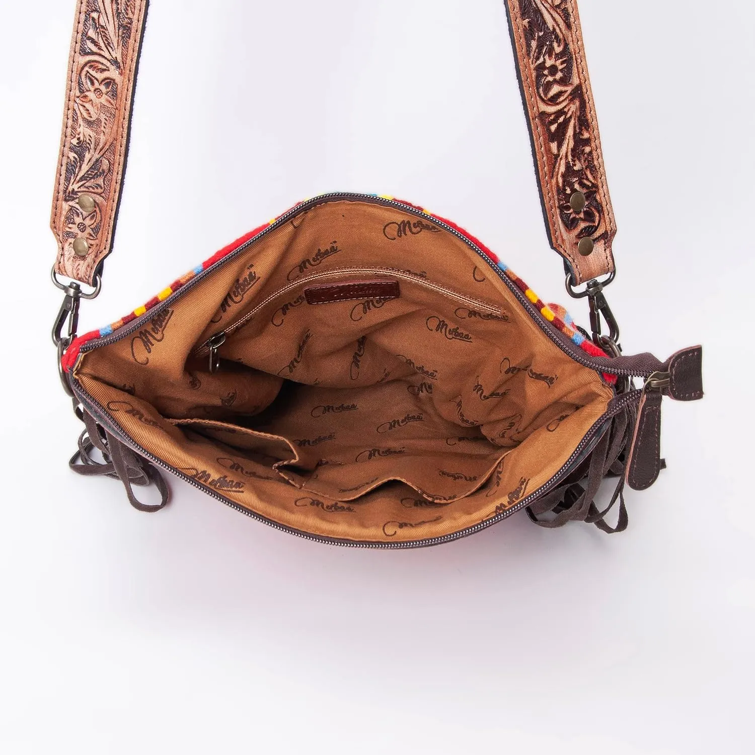Women??s Cowhide Leather Crossbody Bag ?C Western Style Purse with Tooled Leather Accents and Adjustable Strap