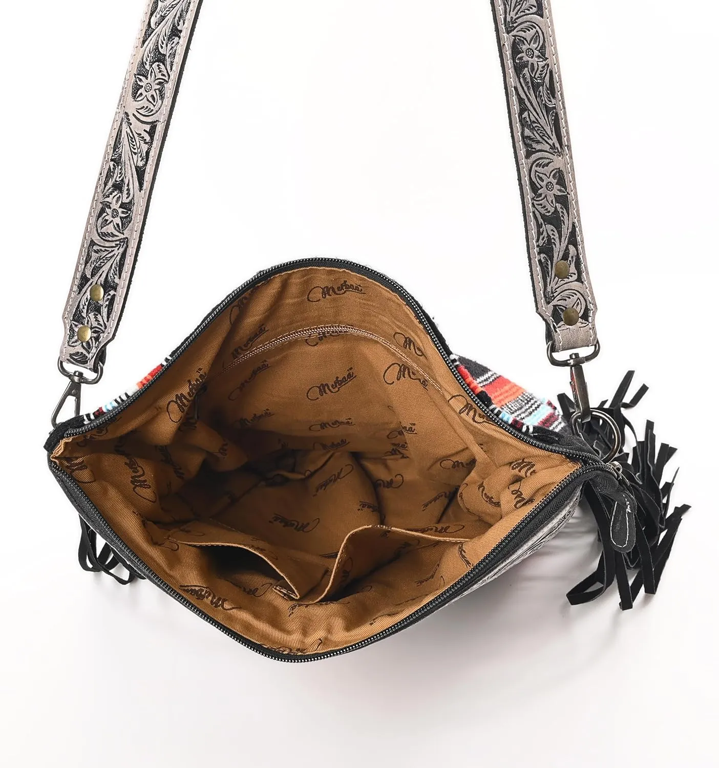 Women??s Cowhide Leather Crossbody Bag ?C Western Style Purse with Tooled Leather Accents and Adjustable Strap