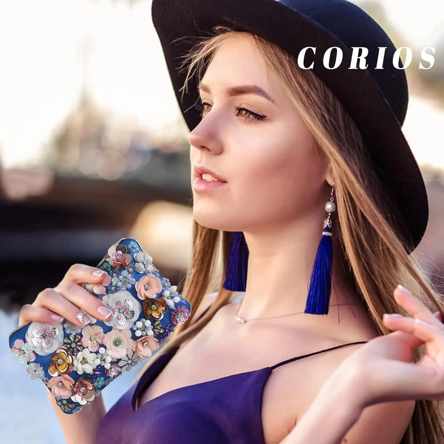 Women's Evening Colorful Floral Clutch Purses 3D Sequin Flower Handbag Elegant Crossbody Banquet Shoulder for Wedding