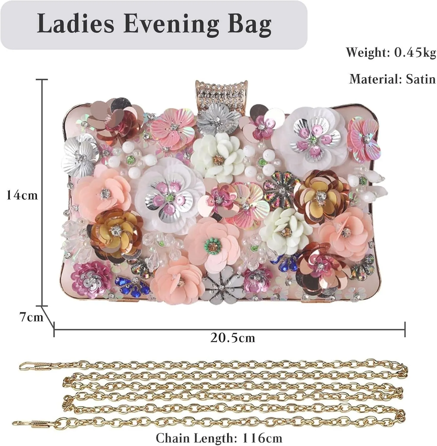 Women's Evening Colorful Floral Clutch Purses 3D Sequin Flower Handbag Elegant Crossbody Banquet Shoulder for Wedding