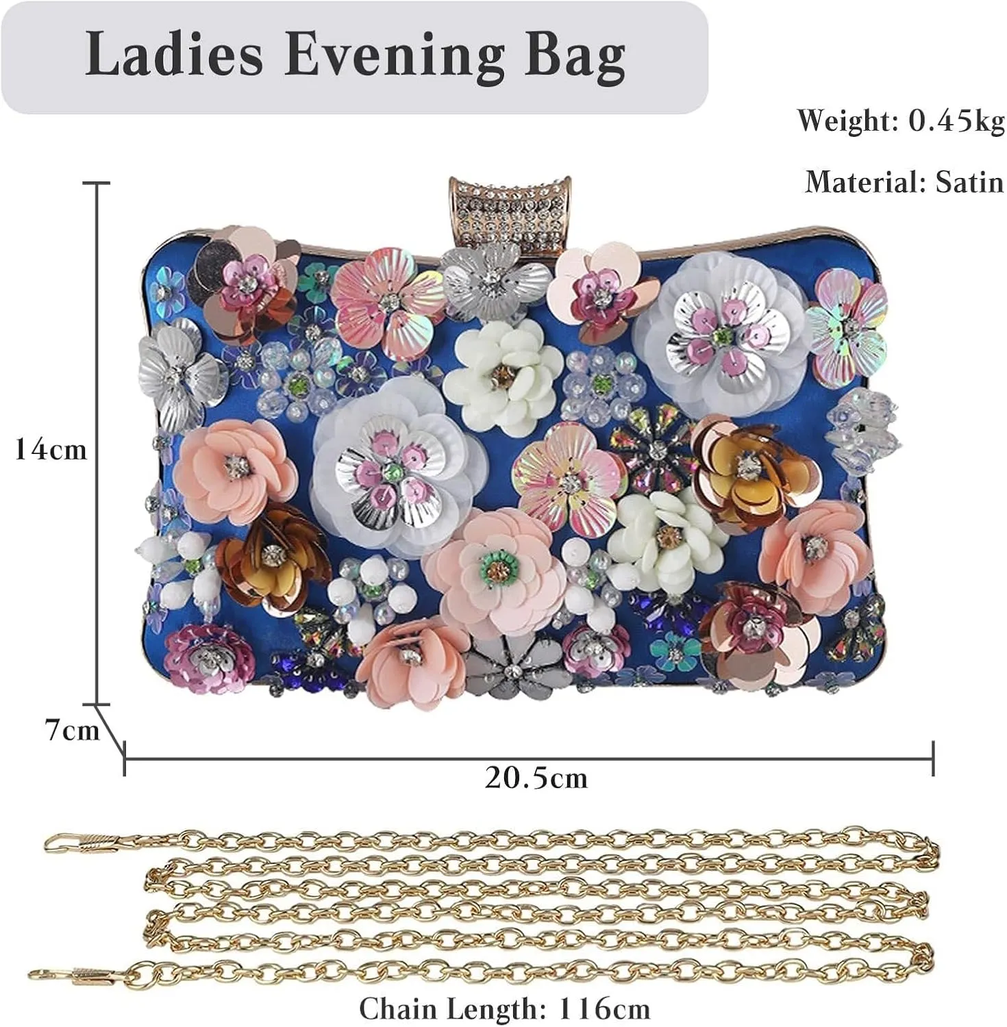 Women's Evening Colorful Floral Clutch Purses 3D Sequin Flower Handbag Elegant Crossbody Banquet Shoulder for Wedding