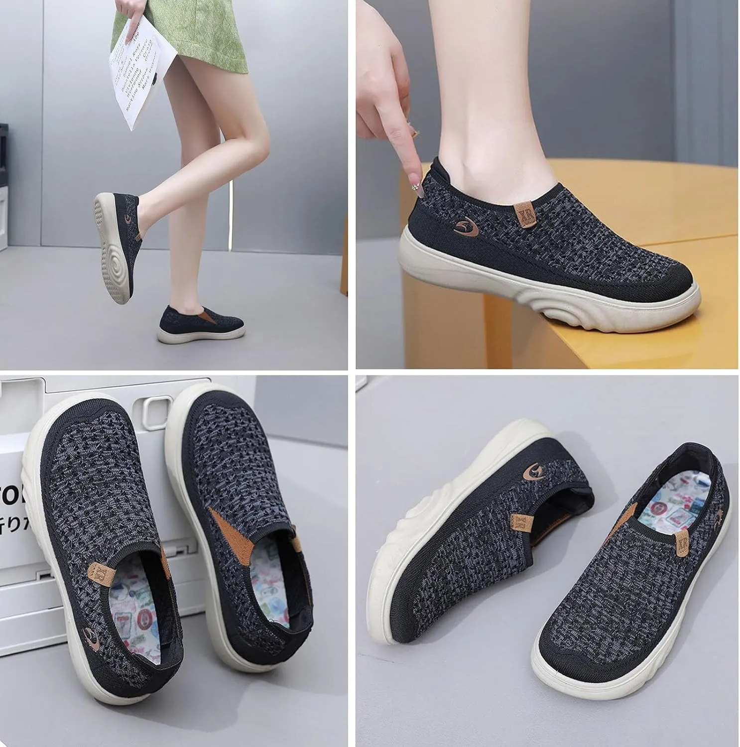 Women's Fabric Loafer Extra Wide Shoes Women Breathable Walking Shoe Nursing Shoes Women Comfortable Home Shoes Slip On Lightweight Breathable Woven Fabric with Soft Soles