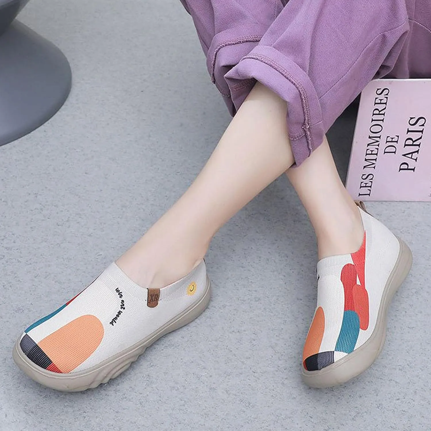 Women's Fabric Loafer Extra Wide Shoes Women Breathable Walking Shoe Nursing Shoes Women Comfortable Home Shoes Slip On Lightweight Breathable Woven Fabric with Soft Soles