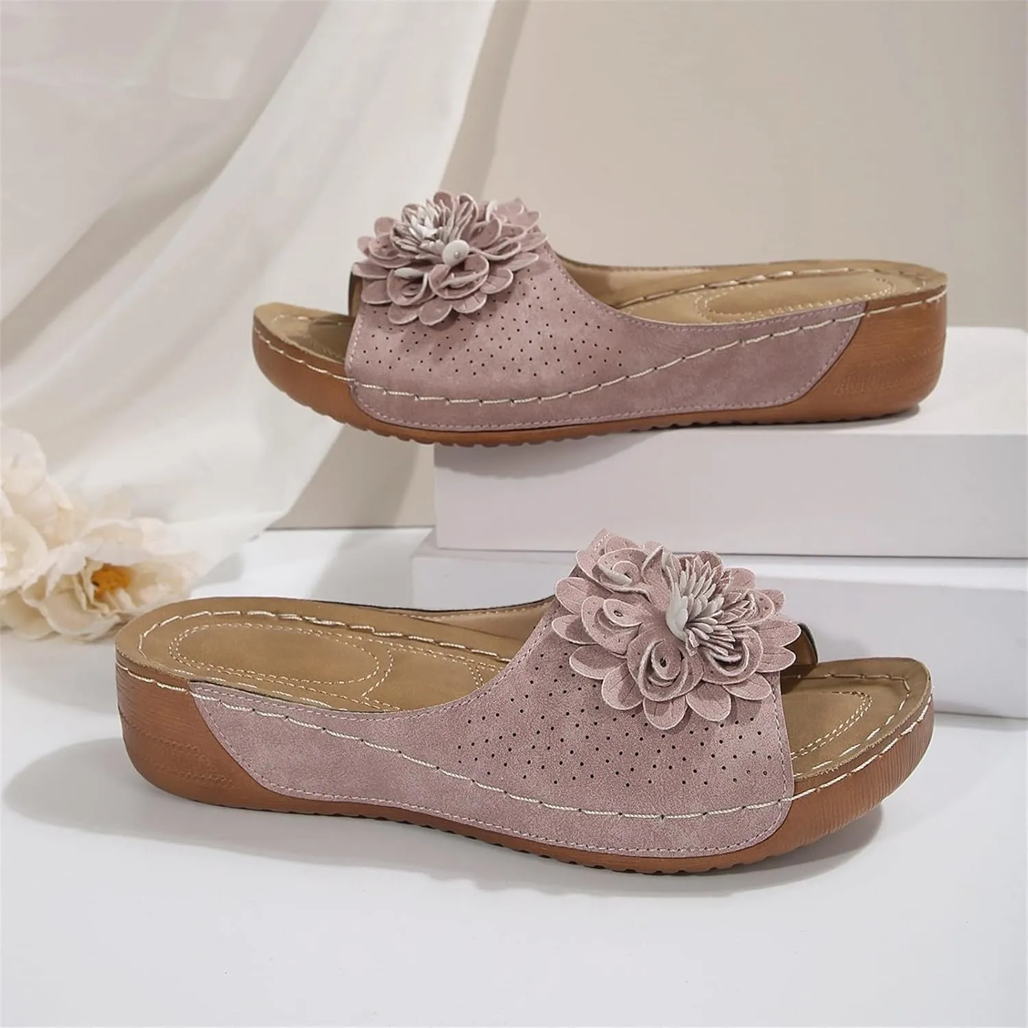 Women's Fashion Flower Sandals Orthopedic Arch Support Fish Mouth Open Toe Sandal Slippers Wedge Platform Summer Beach Walking Shoes