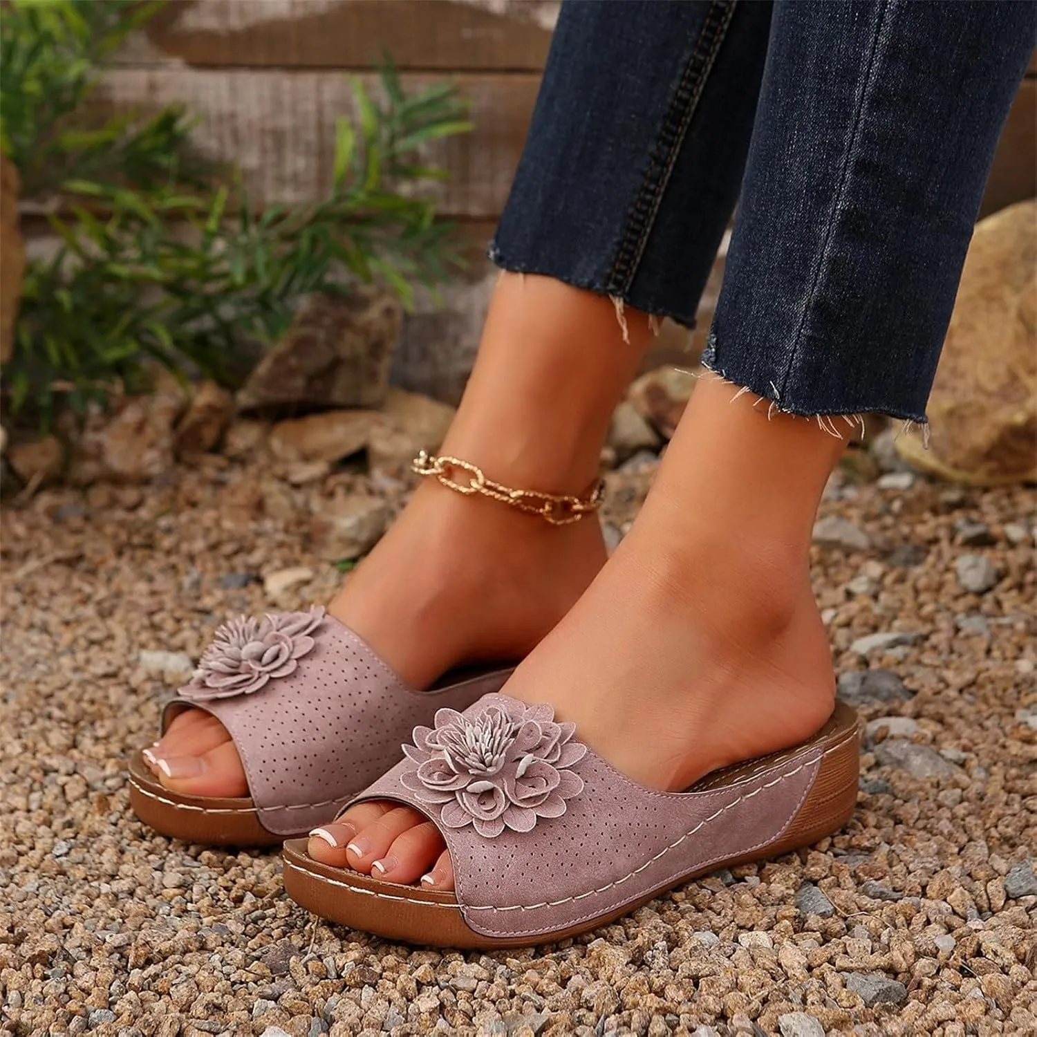 Women's Fashion Flower Sandals Orthopedic Arch Support Fish Mouth Open Toe Sandal Slippers Wedge Platform Summer Beach Walking Shoes